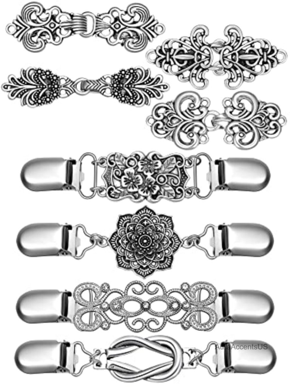8-Piece Waist Cincher Clips Set Vintage Cardigan Sweater Brooch Zinc Alloy